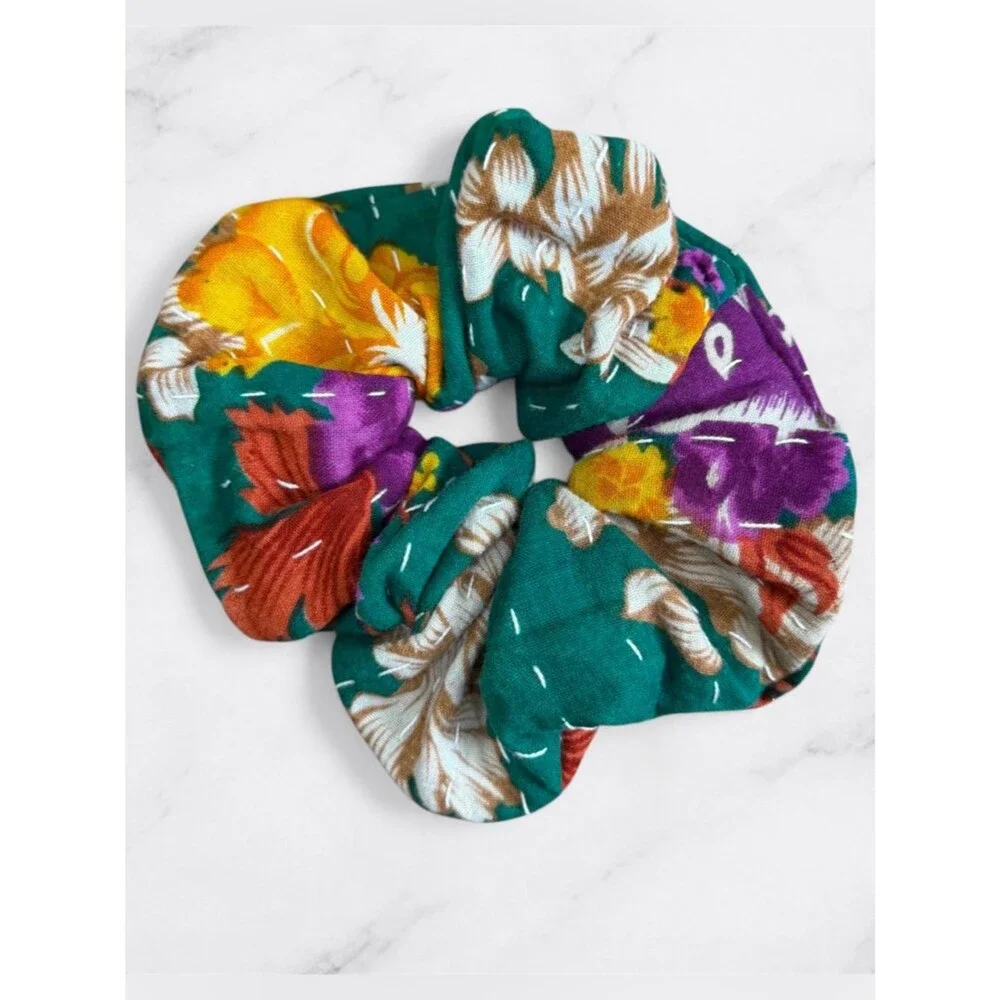 New Kantha Hair Scrunchie Multicolor Soft Cotton Boho Hippie Handmade
